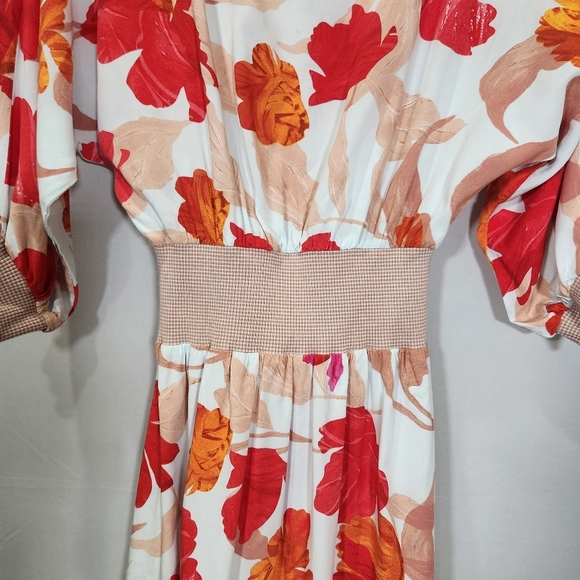 Maeve Red and White Fit and Flare Midi Dress with Flutter Sleeves - Picture 4 of 10